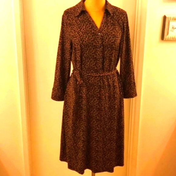 🐆 Elegant 50's Inspired Tea Length Brown & Black Leopard Print Button Dr - Picture 1 of 12
